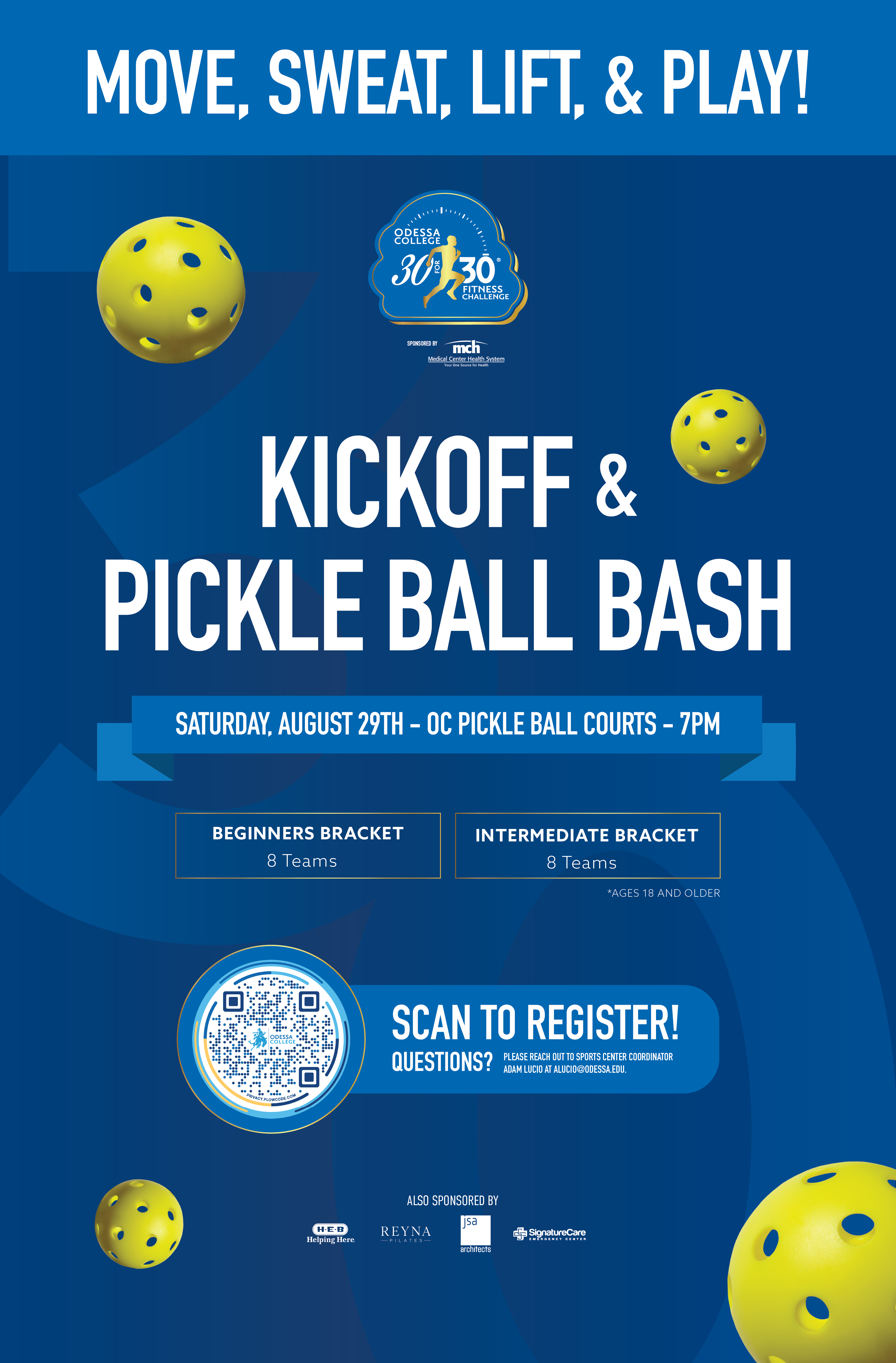 30 for 30 Kickoff and pickle ball bash info graphic
