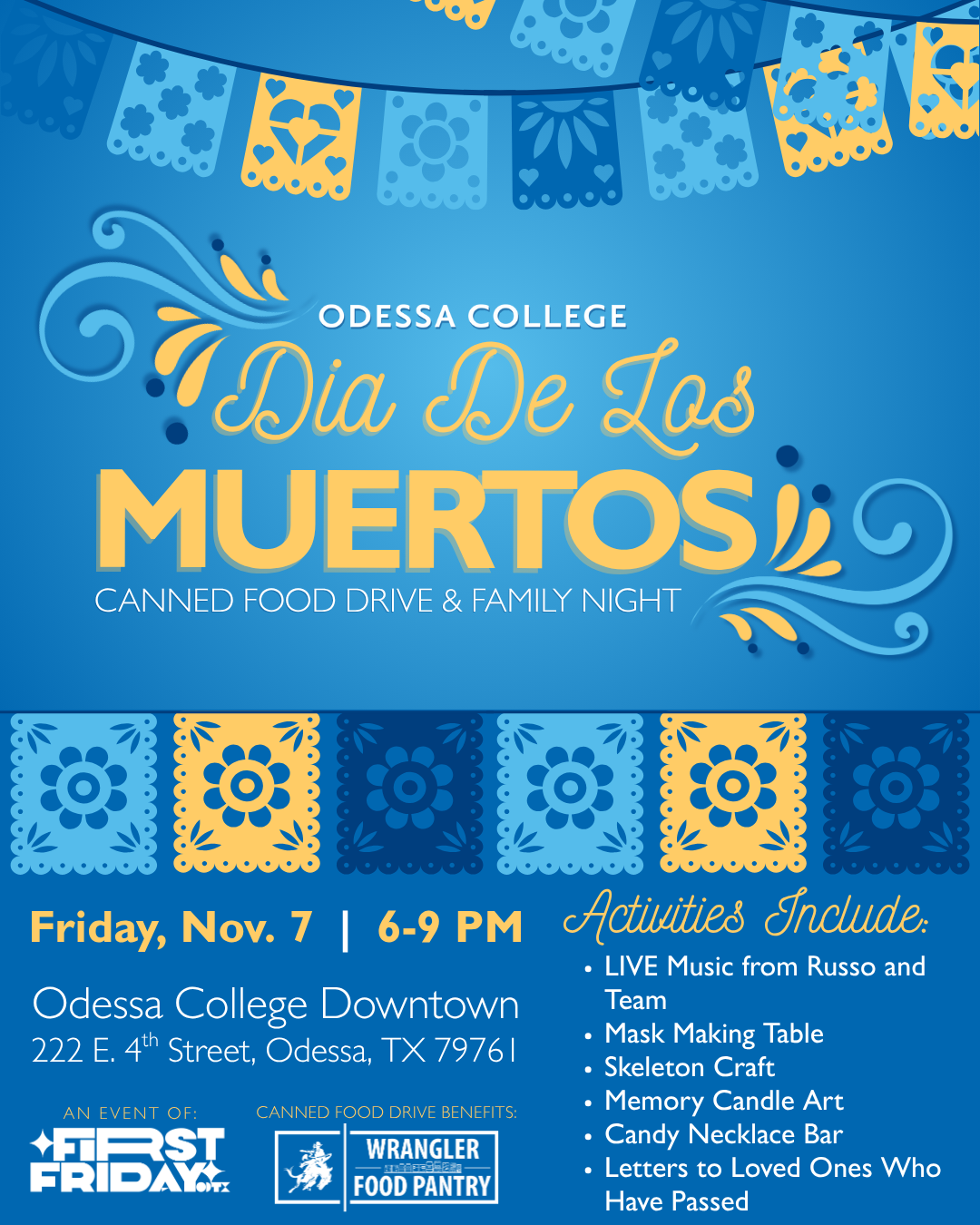 Día De Los Muertos Canned Food Drive & Family Night Flyer