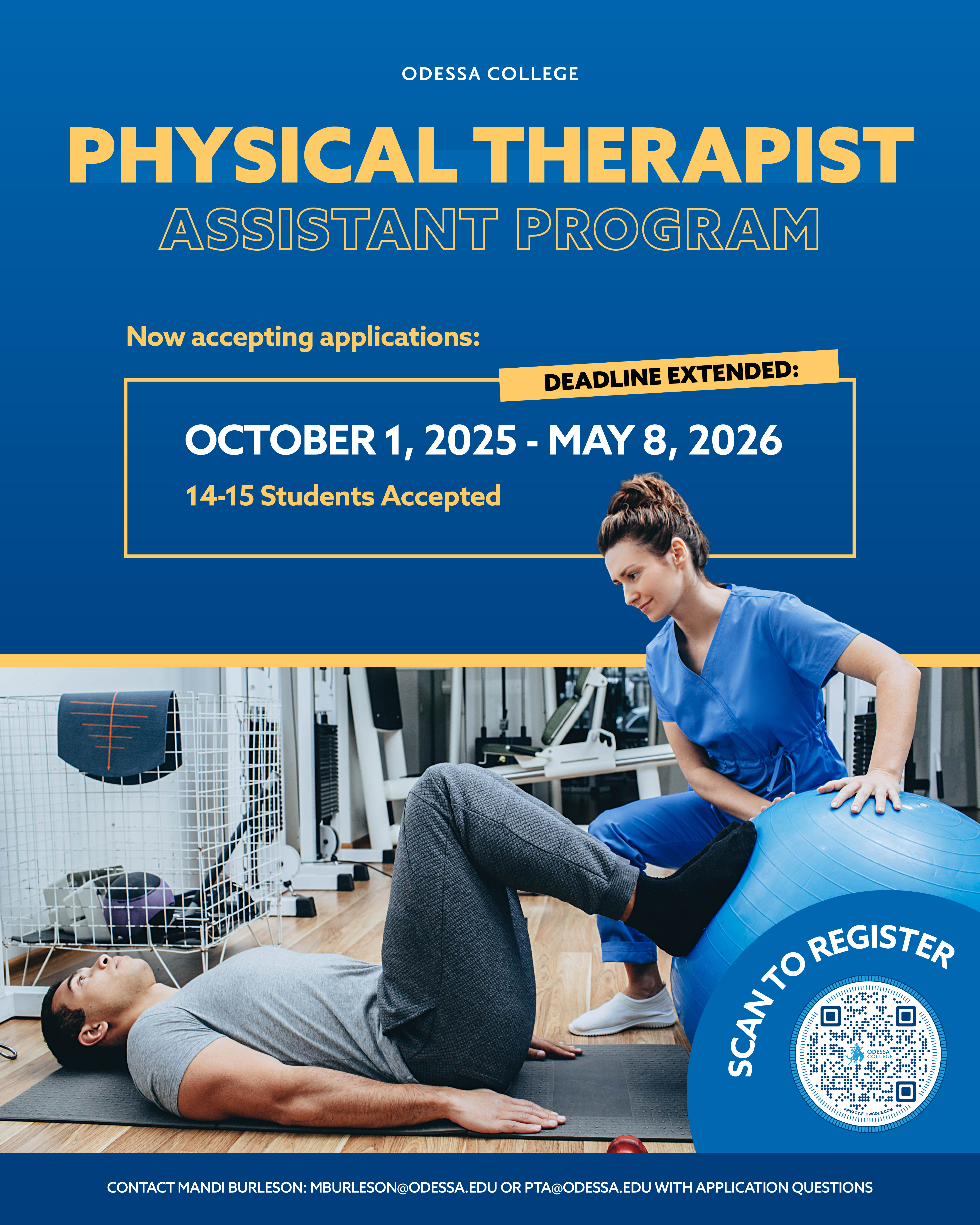 Info Graphic about the PTA Program accepting applications until May 8. 2026 with only 14-15 sudents accepted 