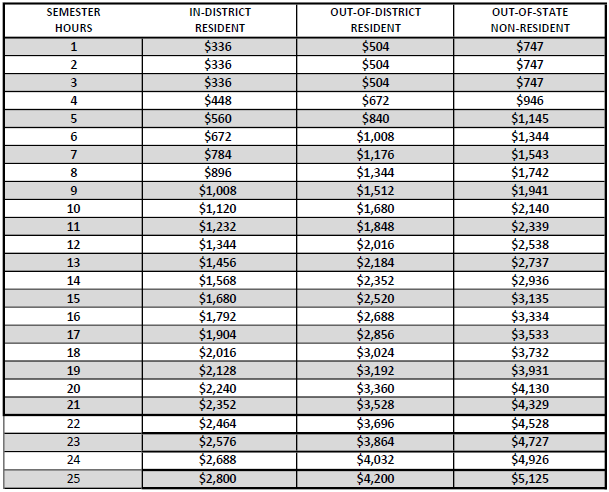 Table of Tuition & Fees 2024-2025