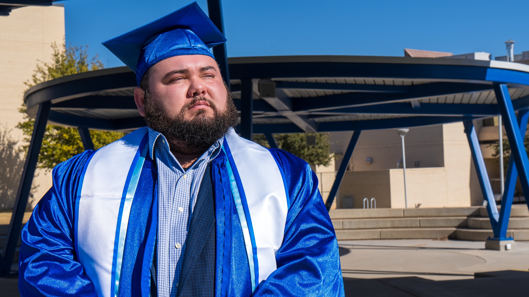 Colton Grahmann with the Amphitheater in the background 