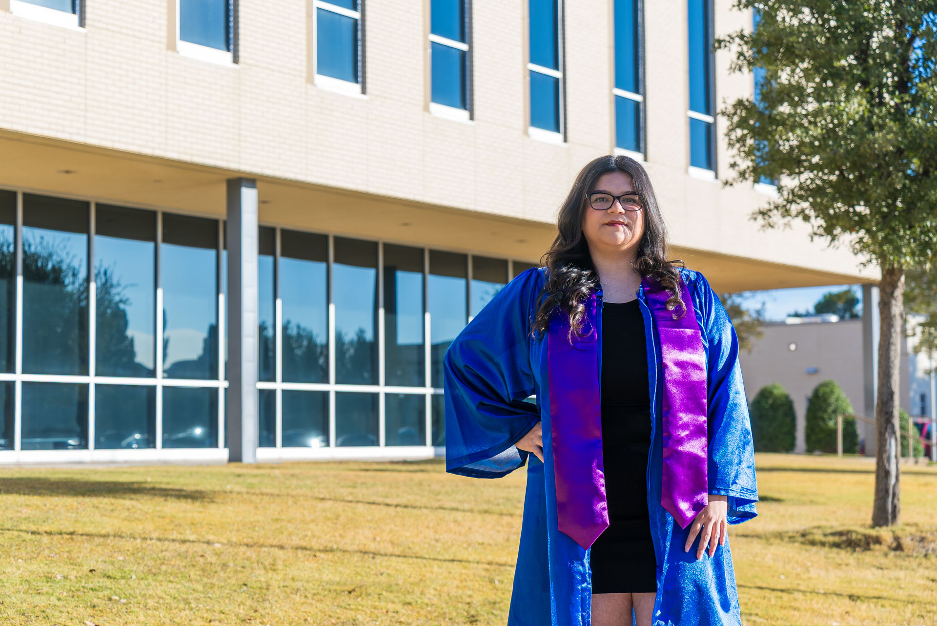 Evangelina Quiroga smiling in front of building