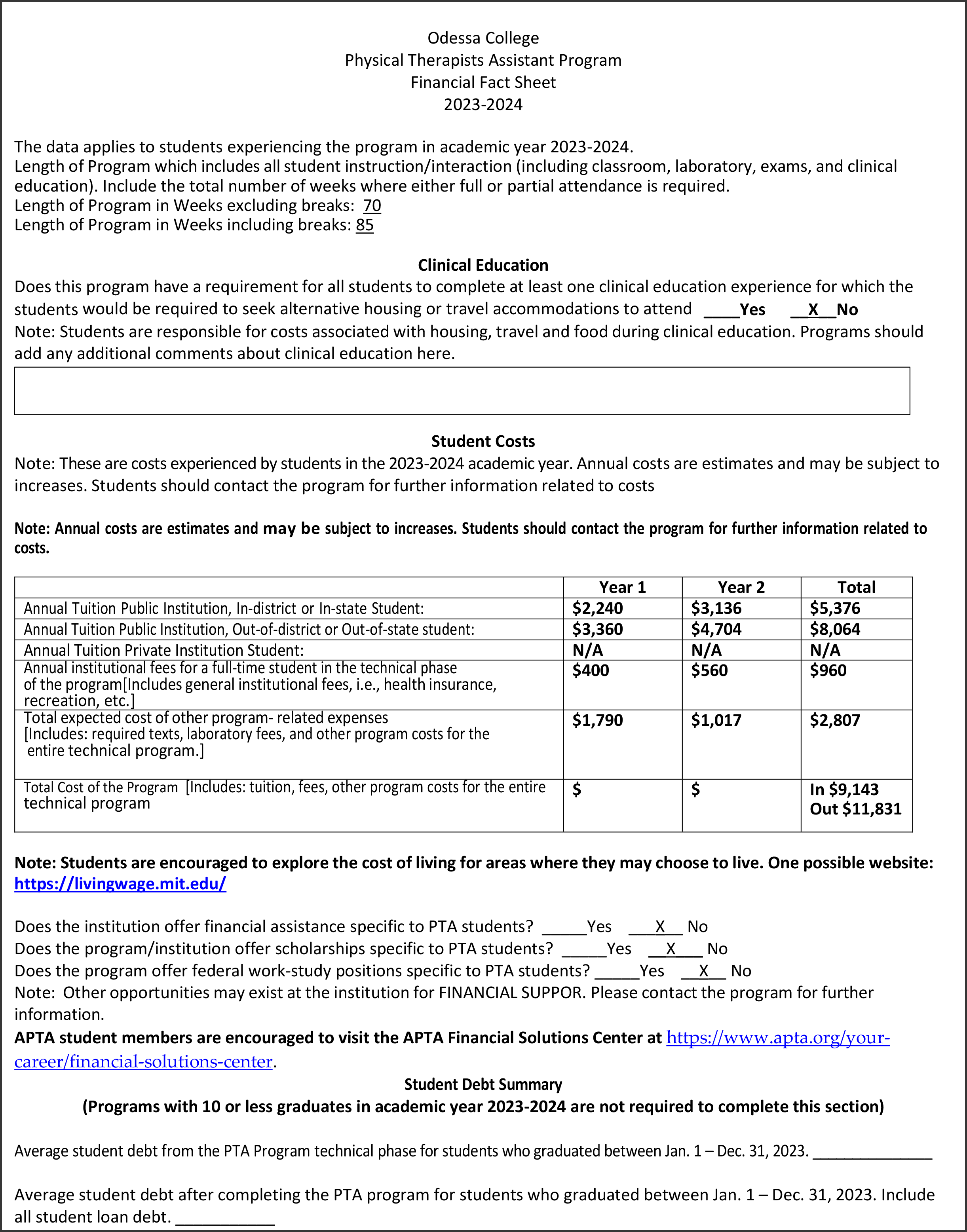 2024-2025 Financial Fact Sheet