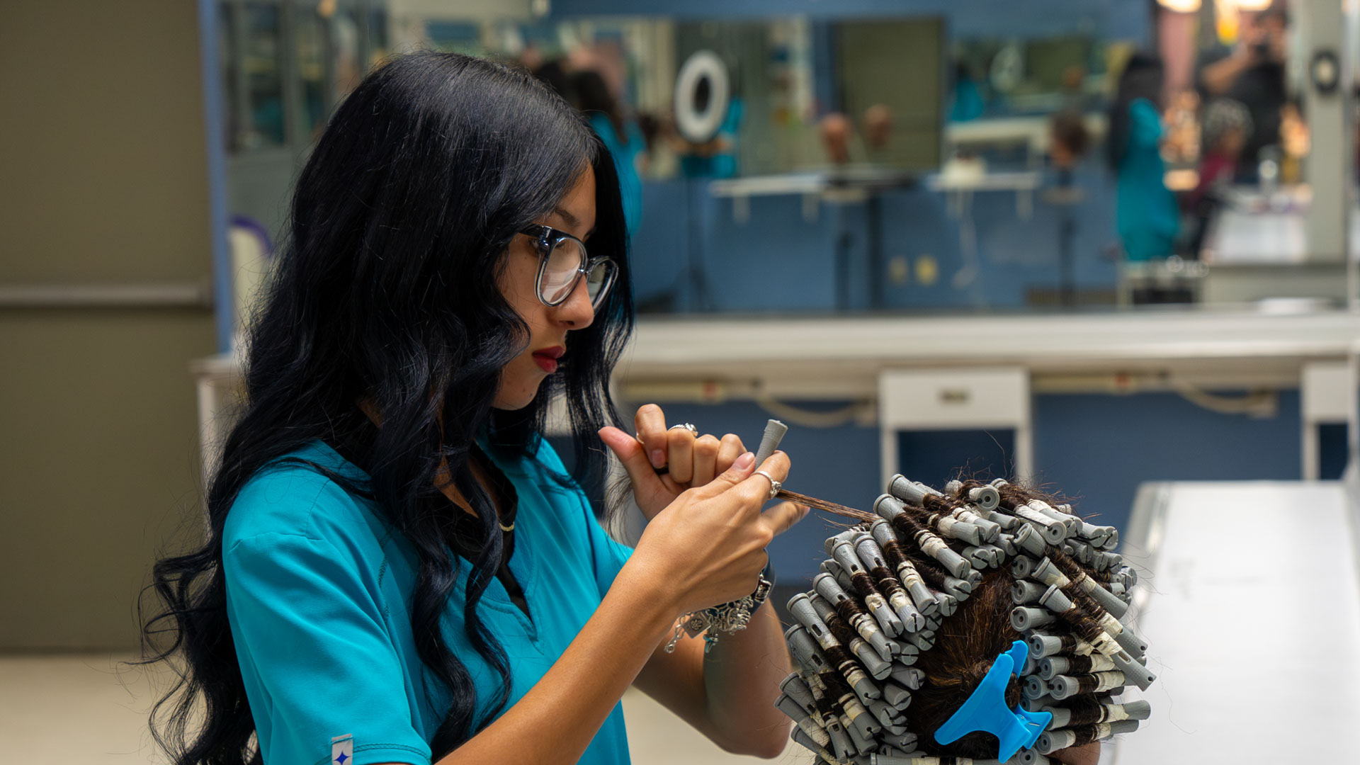 Woking doing curls on hair
