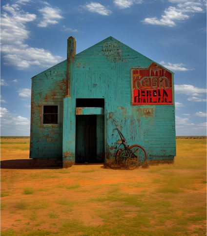 Blue house in the dessert